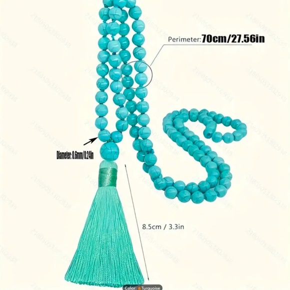 1pc Boho Chic 108 Bead Turquoise Mala Necklace, 6mm Synthetic Faux Gemstone, - Picture 4 of 12